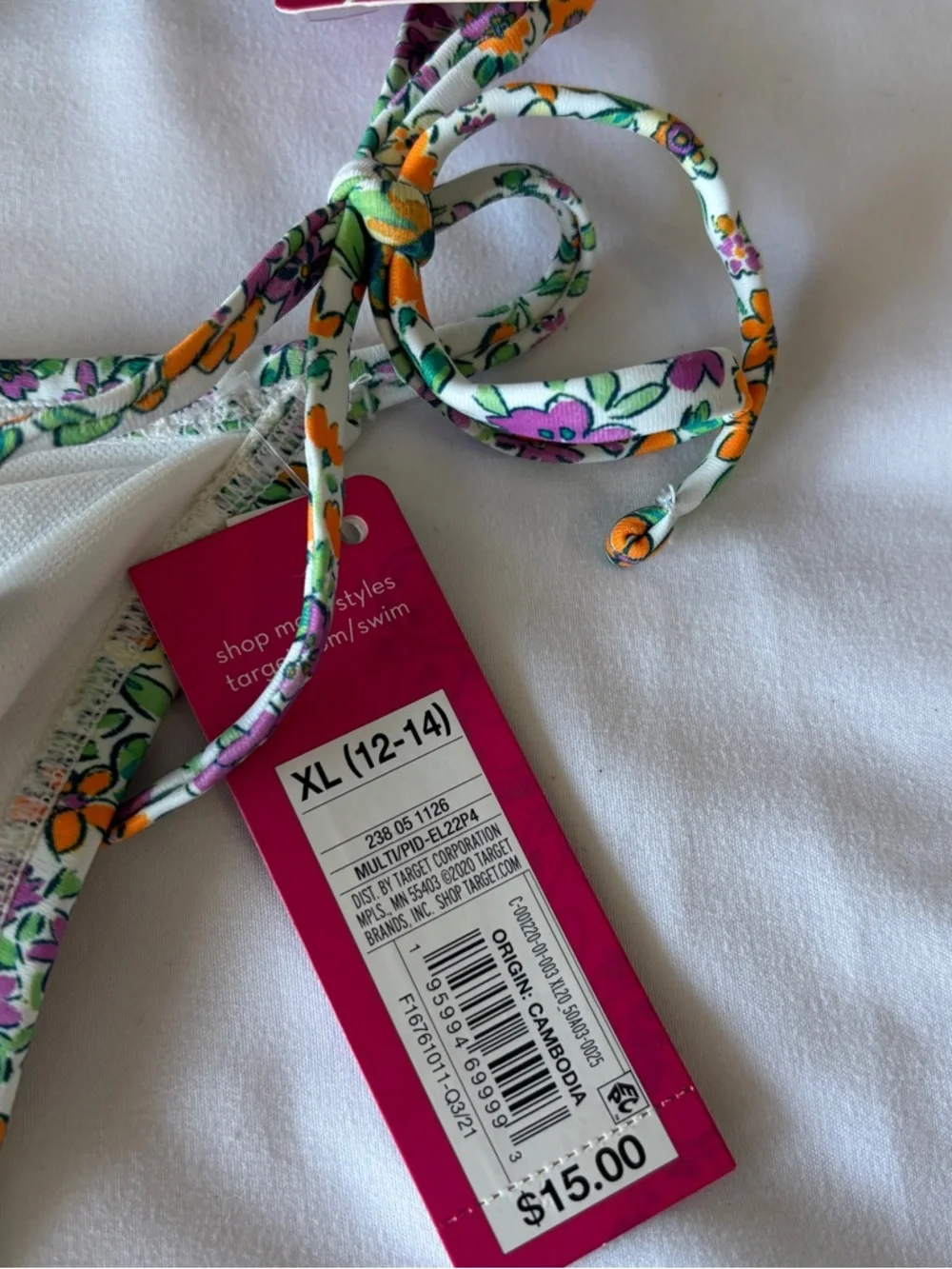 Floral Print Underwire Bikini Set - White Orange & Purple FloralString bottom - Picture 5 of 7